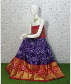 Purple Blue and Red ikkat lehengas with all over pochampally ikkat design