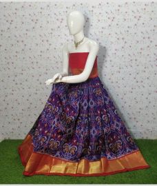 Dark Magenta and Red ikkat lehengas with all over pochampally ikkat design