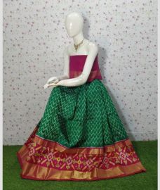 Green and Pink ikkat lehengas with all over pochampally ikkat design