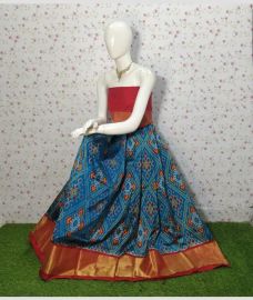 Blue Ivy and Red ikkat lehengas with all over pochampally ikkat design
