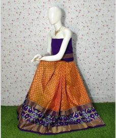 Orange and Purple Blue ikkat lehengas with all over pochampally ikkat design