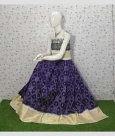 Navy Blue and Cream ikkat lehengas with all over pochampally ikkat design