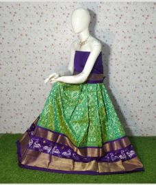 Aquamarine and Purple ikkat lehengas with all over pochampally ikkat design
