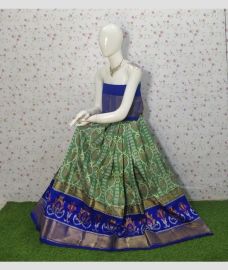 Pista and Royal Blue ikkat lehengas with all over pochampally ikkat design