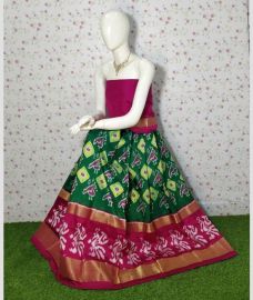 Green and Pink ikkat lehengas with all over pochampally ikkat design
