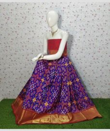Purple Blue and Red ikkat lehengas with all over pochampally ikkat design