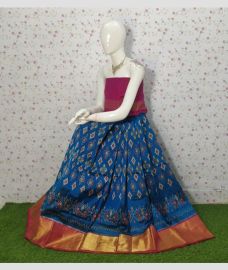 Blue and Deep Pink ikkat lehengas with all over pochampally ikkat design