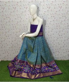 Blue and Purple ikkat lehengas with all over pochampally ikkat design