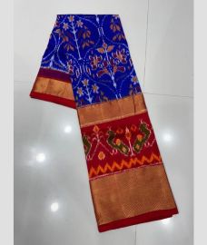 Royal Blue and Crimson ikkat lehengas with all over pochampally ikkat design