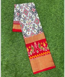 Cream and Crimson ikkat lehengas with all over pochampally ikkat design