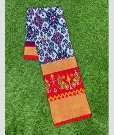 Half White and Red ikkat lehengas with all over pochampally ikkat design
