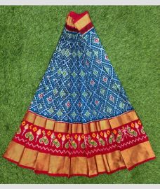 Sky Blue and Pink ikkat lehengas with all over pochampally ikkat design