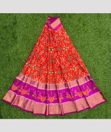 Crimson and Magenta ikkat lehengas with all over pochampally ikkat design