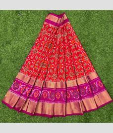 Crimson and Hot Pink ikkat lehengas with all over pochampally ikkat design