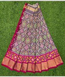 Grey and Deep Pink ikkat lehengas with all over pochampally ikkat design