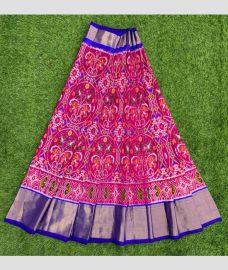 Hot Pink and Royal Blue ikkat lehengas with all over pochampally ikkat design
