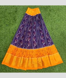 Navy Blue and Yellow ikkat lehengas with all over pochampally ikkat design