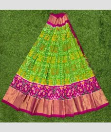 Parrot Green and Magenta ikkat lehengas with all over pochampally ikkat design