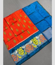 Orange and Blue ikkat lehengas with all over pochampally ikkat design