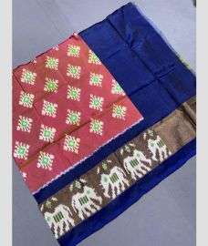 Coral Pink and Navy Blue ikkat lehengas with all over pochampally ikkat design