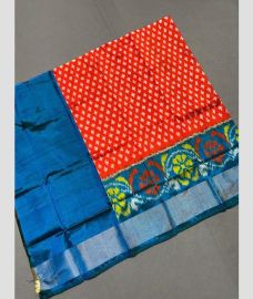 Blue and Orange ikkat lehengas with all over pochampally ikkat design
