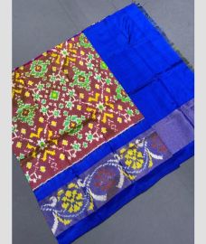 Brown and Royal Blue ikkat lehengas with all over pochampally ikkat design