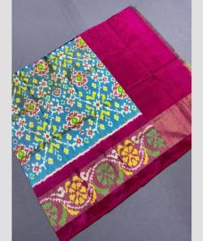 Sky Blue and Pink ikkat lehengas with all over pochampally ikkat design