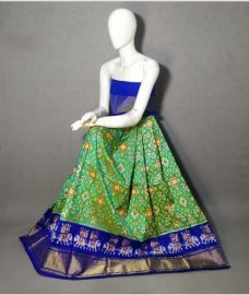 Lite Green and Royal Blue ikkat lehengas with all over pochampally ikkat design