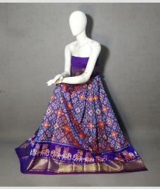 Purple Blue and Golden ikkat lehengas with all over pochampally ikkat design