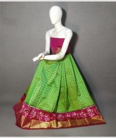 Lite Parrot Green and Pink ikkat lehengas with all over pochampally ikkat design