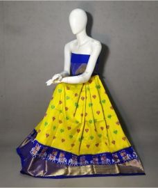 Yellow and Royal Blue ikkat lehengas with all over pochampally ikkat design