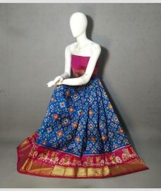 Blue and Pink ikkat lehengas with all over pochampally ikkat design