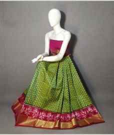 Leafy Green and Deep Pink ikkat lehengas with all over pochampally ikkat design