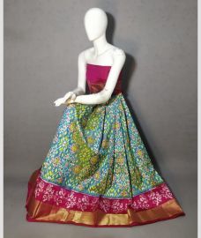 Lite Sky Blue and Pink ikkat lehengas with all over pochampally ikkat design