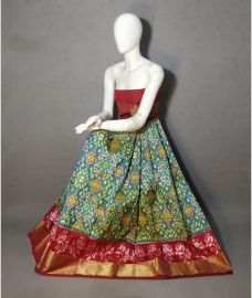 Sky Blue and Crimson ikkat lehengas with all over pochampally ikkat design
