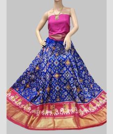 Royal Blue and Dust Pink ikkat lehengas with all over pochampally ikkat design