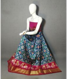 Blue Jay and Pink ikkat lehengas with all over pochampally ikkat design