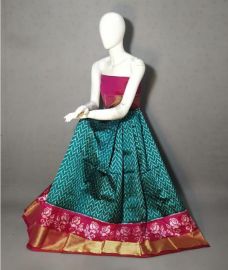 Teal and pink ikkat lehengas with all over pochampally ikkat design