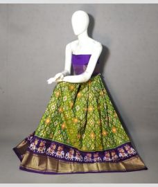 Mehendi Green and Purple ikkat lehengas with all over pochampally ikkat design