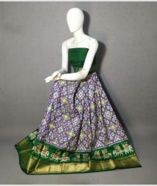 Dull Purple and Green ikkat lehengas with all over pochampally ikkat design