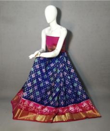 Navy Blue and Pink ikkat lehengas with all over pochampally ikkat design