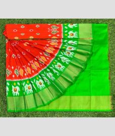 ruby and green colour ikkat lehengas with all over pochampally ikkat design
