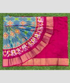 purple and light blue colour ikkat lehengas with all over pochampally ikkat design