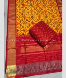 Yellow and Red ikkat pattu dupattas with All over Ikkat design - IPDS0000002