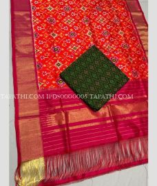 Orange and Pink ikkat pattu dupattas with All over Ikkat design - IPDS0000005