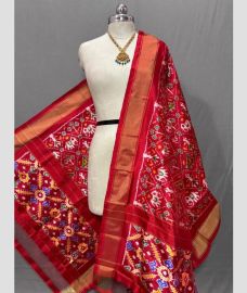 magenta colour ikkat pattu dupattas with All over Ikkat design