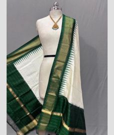 gray and green colour ikkat pattu dupattas with All over Ikkat design