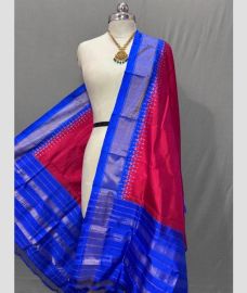 magenta and blue colour ikkat pattu dupattas with All over Ikkat design