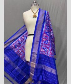 blue and purple colour ikkat pattu dupattas with All over Ikkat design