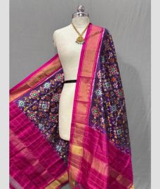 charcoal and magenta colour ikkat pattu dupattas with All over Ikkat design